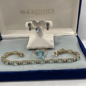 London blue topaz jewelry set, .925 sterling silver with 24 K gold plating